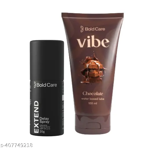 Bold Care Vibe & Extend - Premium Lube & Delay spray Kit - Chocolate Flavor - Natural Personal Lubricant for Men and Women - Water based formula + Delay spray - No Harsh Chemicals