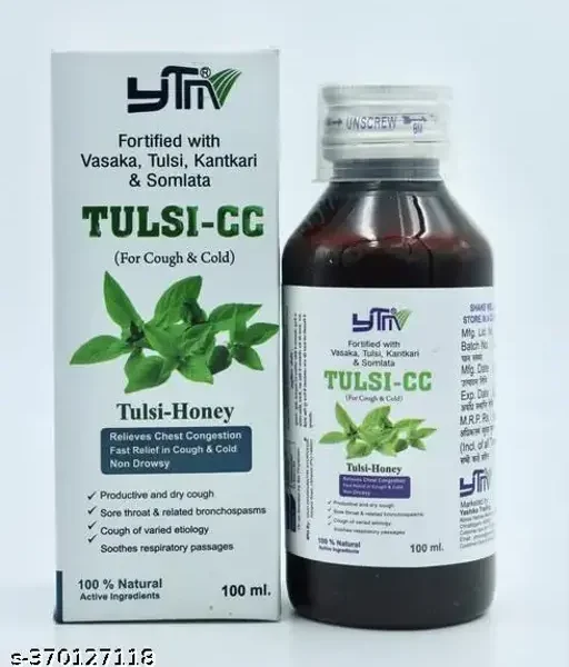 YTM Tulsi CC For Fast Relief In Cold And Cough | Beneficial In Dry Cough | Ashtma Relieving, Sore Throat | For Relieves Chest Congestion | Tulsi, Kantakari and Somlata -100 ml