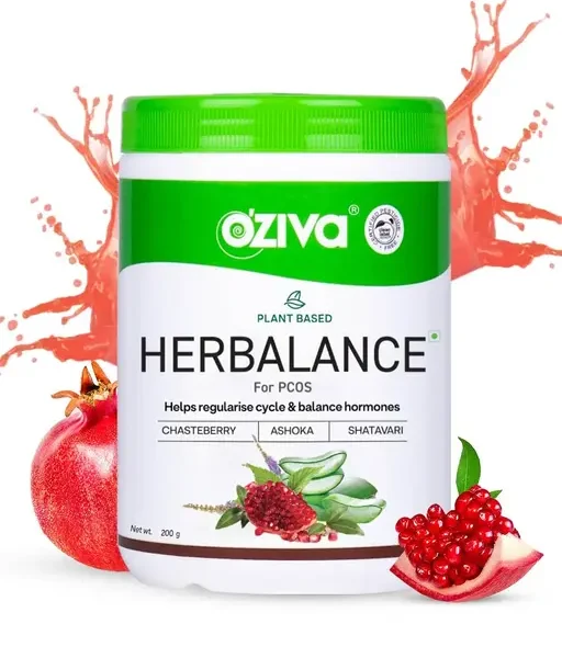 OZiva Plant Based HerBalance for PCOS with Myo-Inositol- Promotes Better Cycle & Hormonal Balance (200g)
