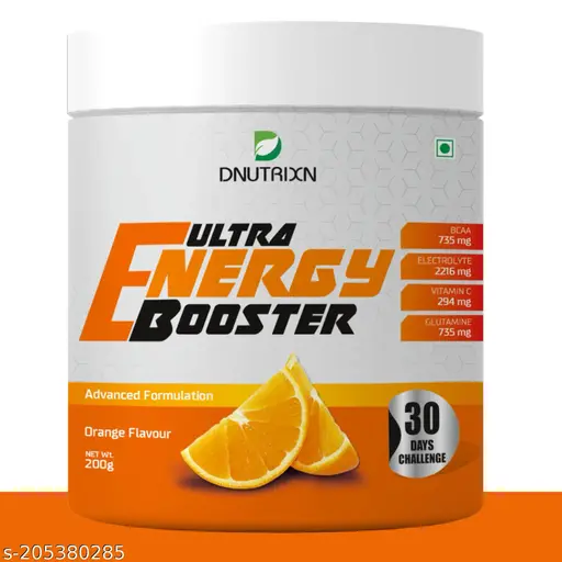 DNUTRIXN BCAA Energy Drink -200GM | Pre Workout Energy Drink, Post Workout Energy Drink for Gym | Ultra Energy Booster with BCAA, Vitamin C, Electrolytes & Glutamine | Sports Energy Drink for Muscle Building | Sports Drink | Gym Workout Recovery Drink, Immunity Booster & Dehydration [Orange Flavour]