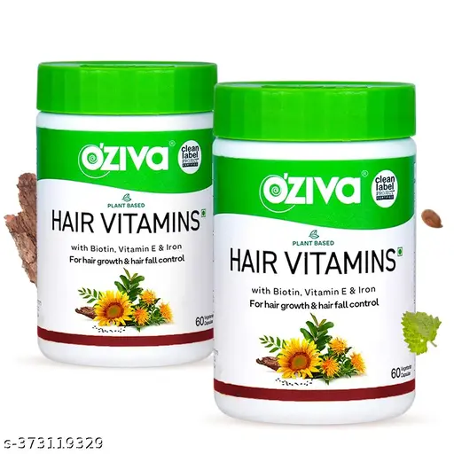 OZiva Hair Vitamins (with Biotin,Vitamin E & Iron)for Hair Regrowth & Hairfall Control (2 x 60 Capsules)