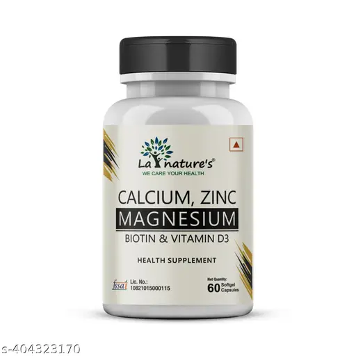 LA NATURE'S Calcium Magnesium Zinc Biotin with Vitamin D3 for Men and Women - 60 Soft gels