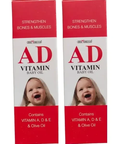 AD Vitamin Baby Oil Contains Vitamin A, D & E & Olive Oil For Strenghten Bones & Muscles 100ml (Pack of 2)