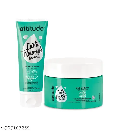 Attitude Insta Nourish Herbals Gel green Cream & Herbals Gel green face wash pack of 02
